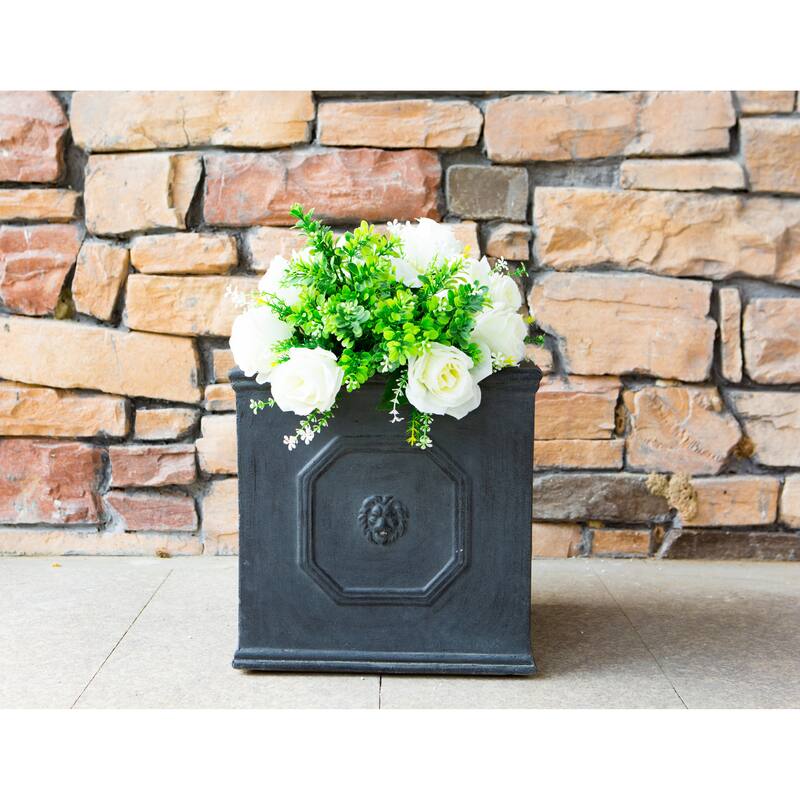DurX-litecrete Lightweight Concrete Lion Head Square Antique Rust Color Planter Small - 10.24'x10.24'x10.24'