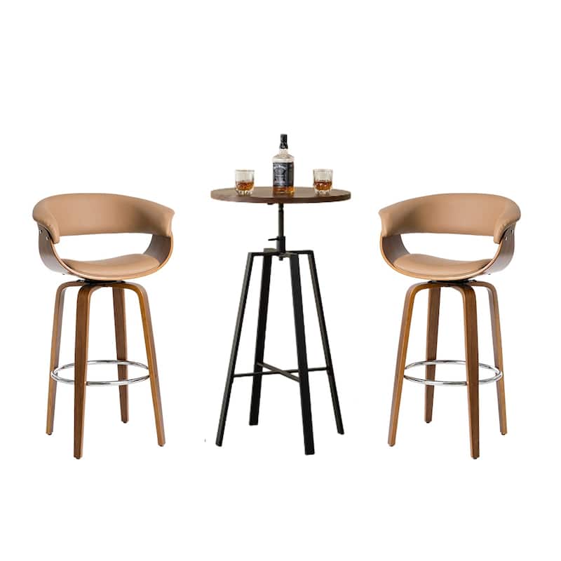 Glitzhome Modern 3-Piece Wooden Swivel Bar Stools & Height Adjustable Pub Table Set