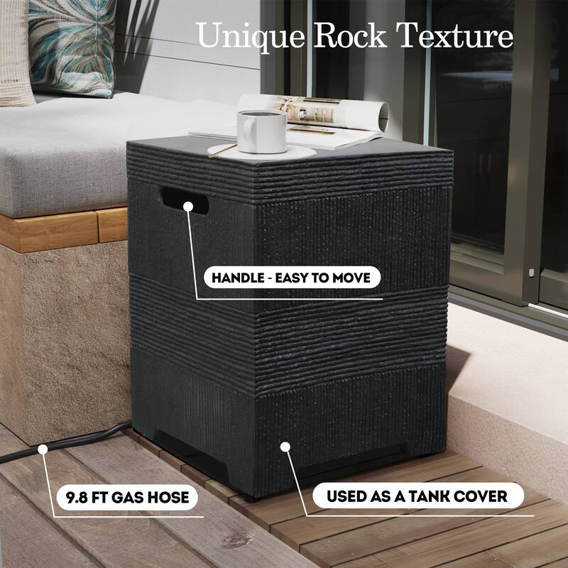 Patio Watcher 56in. Outdoor Rectangle Magnesium Oxide Fire Pit Table with Gas Tank Cover