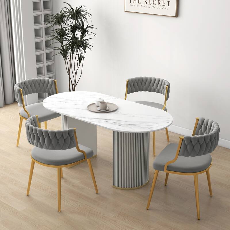 4PACK Upholstered Dining Chairs with Woven Back
