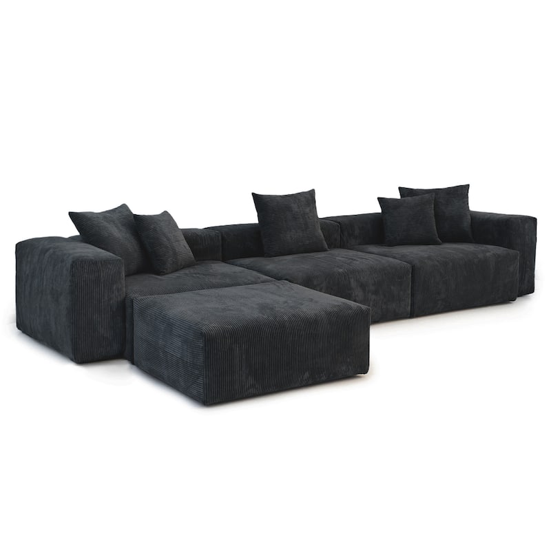 142" L-shape Oversized Corduroy Sectional Sofa Classic Deep Couch with Ottoman