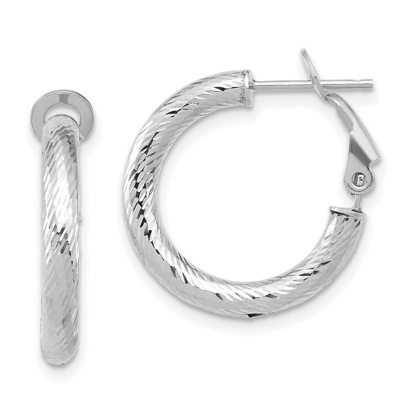 Curata 14k White Gold Sparkle Cut Round Omega Back Hoop Earrings - 21.65x20mm