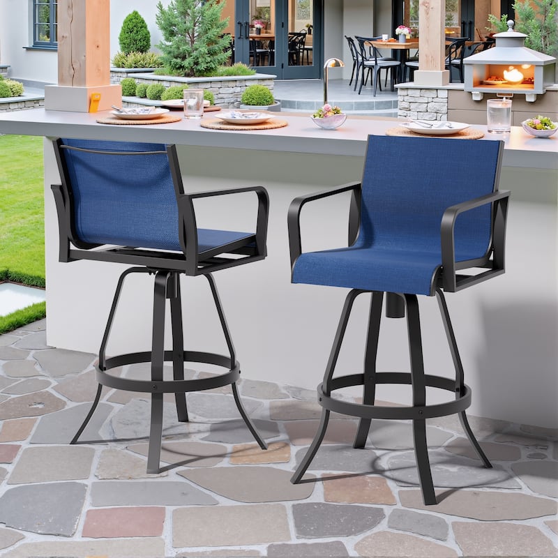 Outdoor Patio Aluminum Barstools Bar Height Bar Stools Swivel Bar Chairs Set of 2/4 - Navy Blue - 2PC