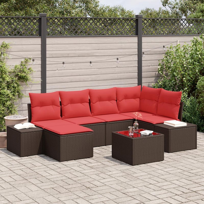 vidaXL 7 Piece Garden Sofa Set with Cushions - 103.9×60.6×27.2 - Brown-with table