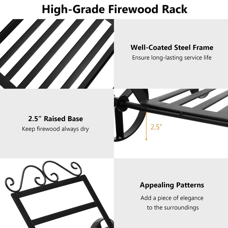 Costway Firewood Storage Rack Steel Fireplace Log Holder w/ Wheels - See Details