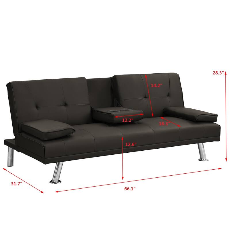 Wooden Sofa Bed with Armrest Two Holders
