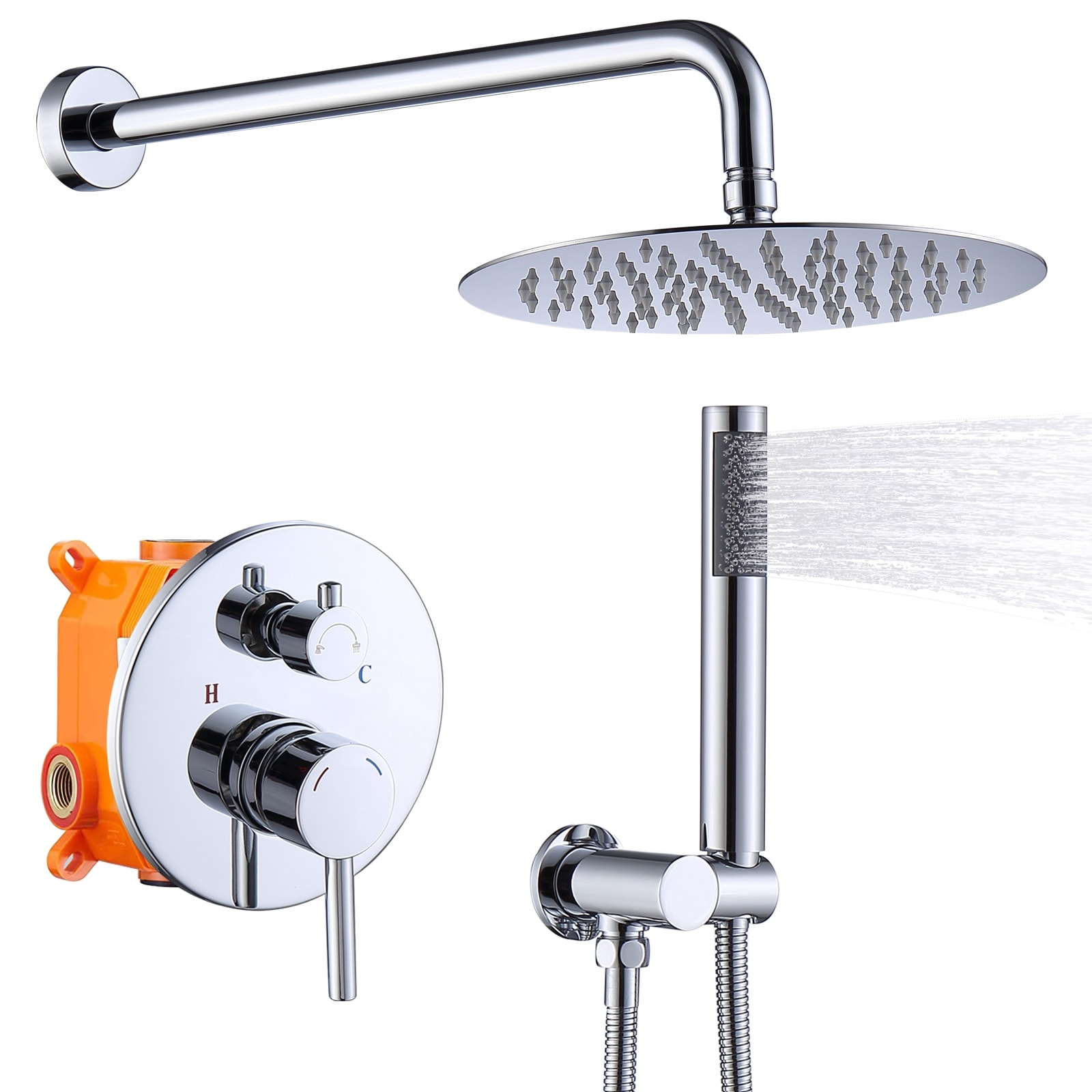 Shower System Shower Faucet Combo Set Wall Mounted with 10"Rainfall Shower Head and Handheld Faucet, with Brass Valve Rough-In
