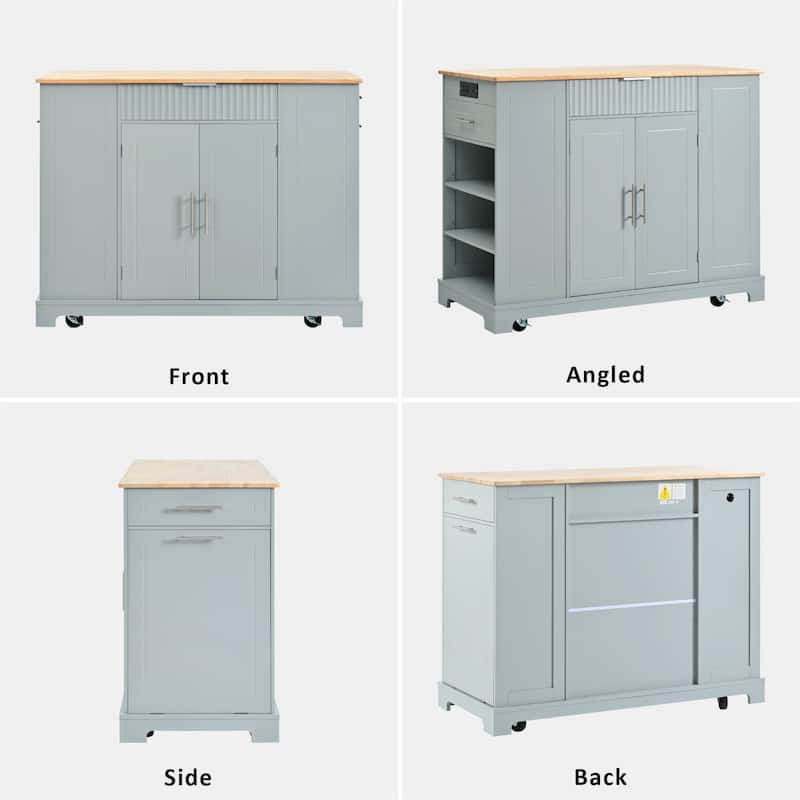 Rolling Kitchen Island w/ Power Outlet,Internal Rack,3 Open Side Racks