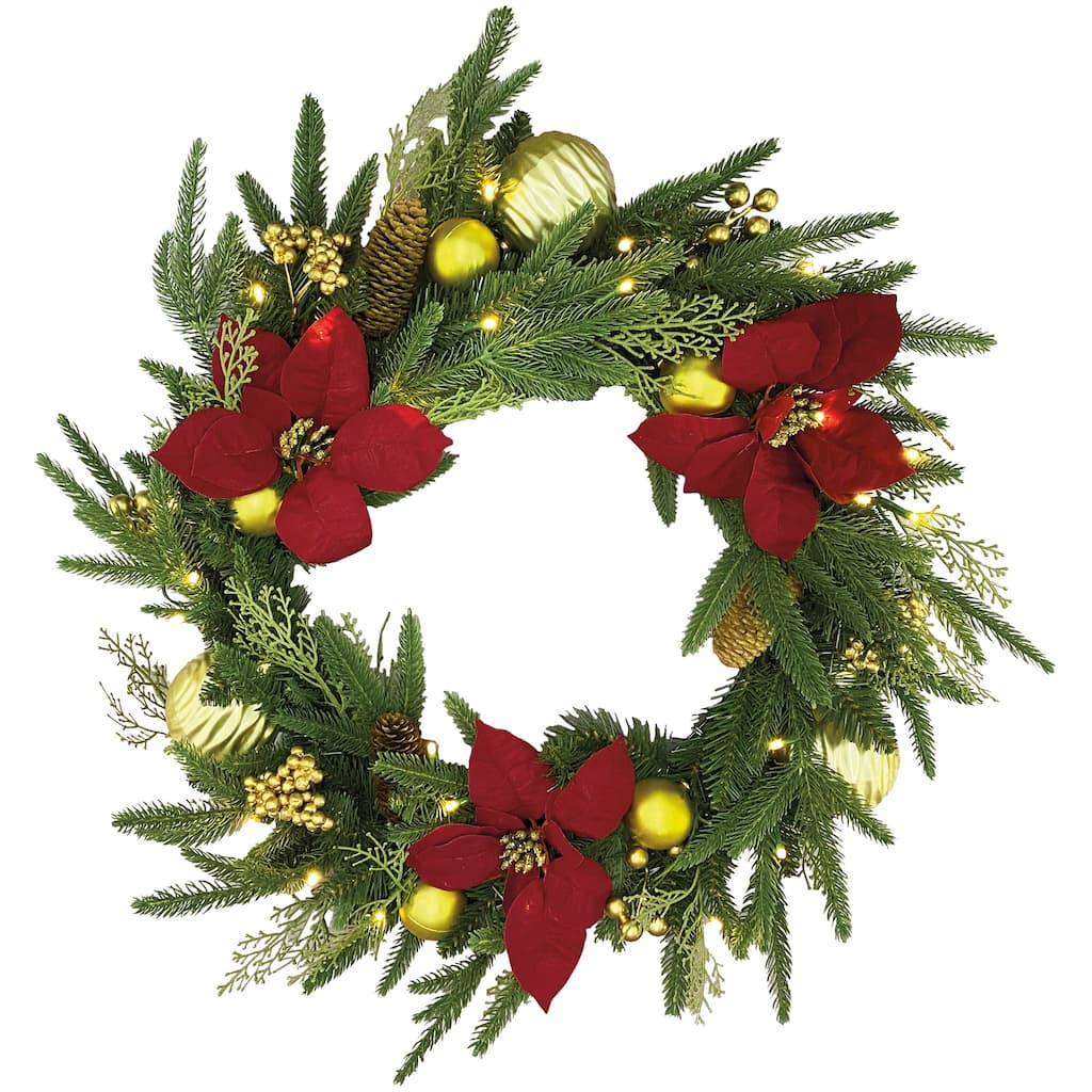 24" Red Poinsettia Wreath