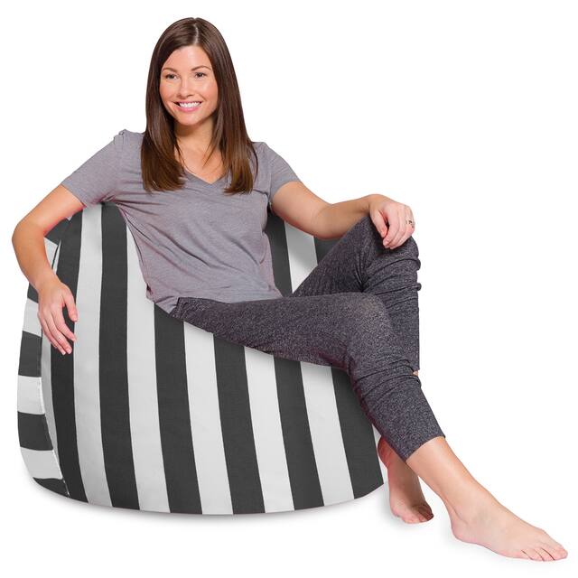 Kids Bean Bag Chair, Big Comfy Chair - Machine Washable Cover - 48 Inch Extra Large - Canvas Stripes Gray and White