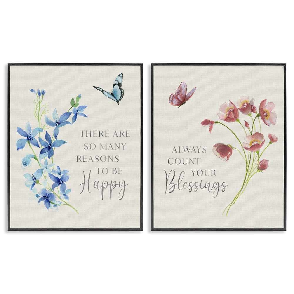 Stupell Inspiring Words with Florals Framed Giclee Art Design By Tava Studios (Set of 2)