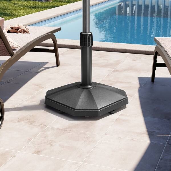 30 lb patio umbrella base Add-On Weight The included steel stem accommodates umbrella poles ranging from 1.3 inch to 1.75 inch in diameter US Weight 30 lb. Pre-Filled