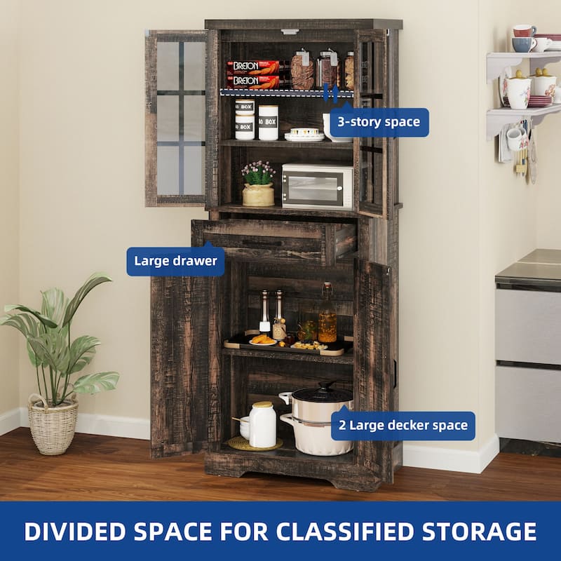 Moasis 71" Tall Food Cabinet Pantry Kitchen Storage Cabinets Doors and Shelves