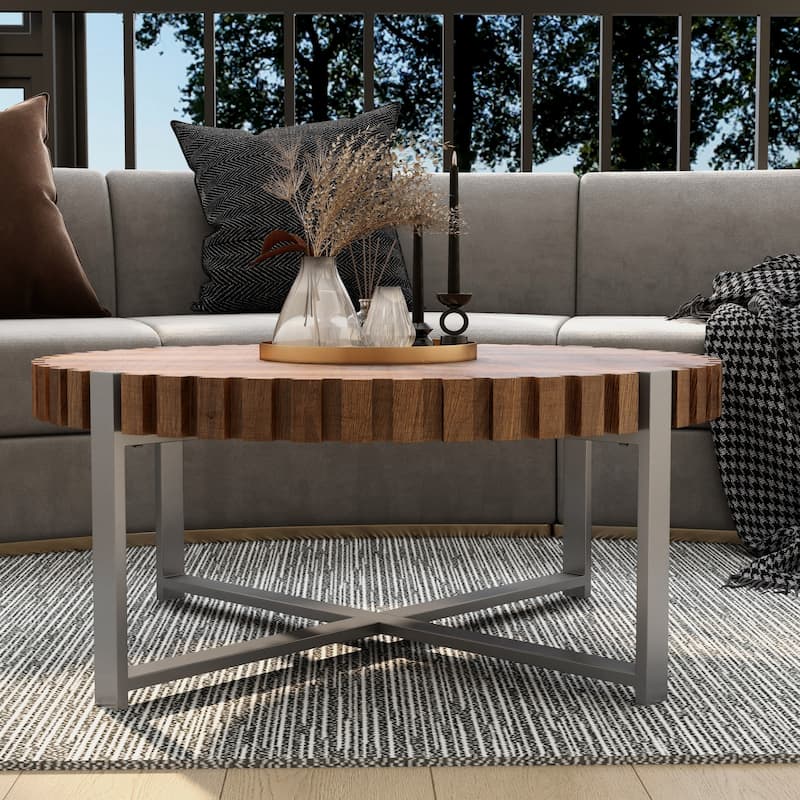 31.4 Inch Living Room Round Coffee Table, Wooden Tea Table, Side Table Low Table