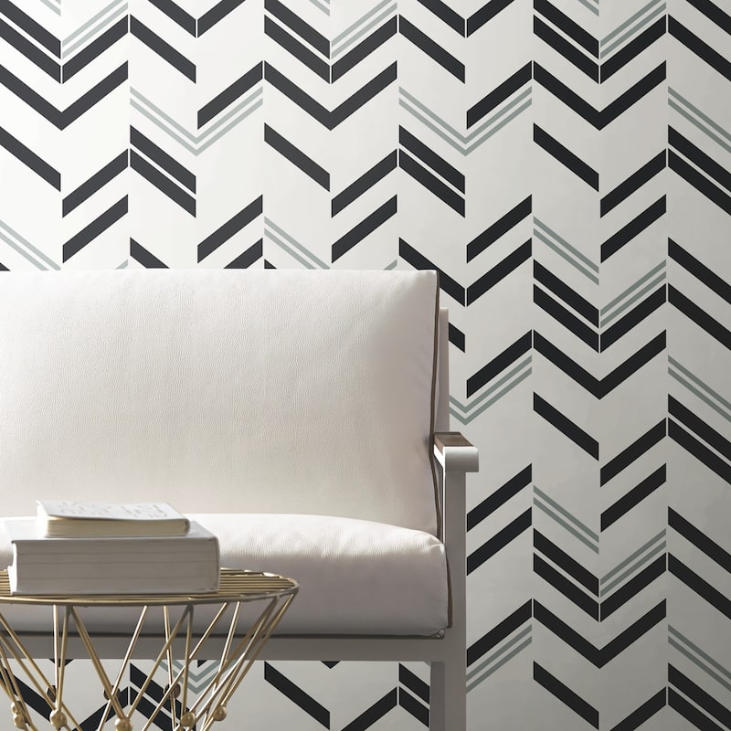 RoomMates Black & Grey Chevron Stripe Peel and Stick Wallpaper - On