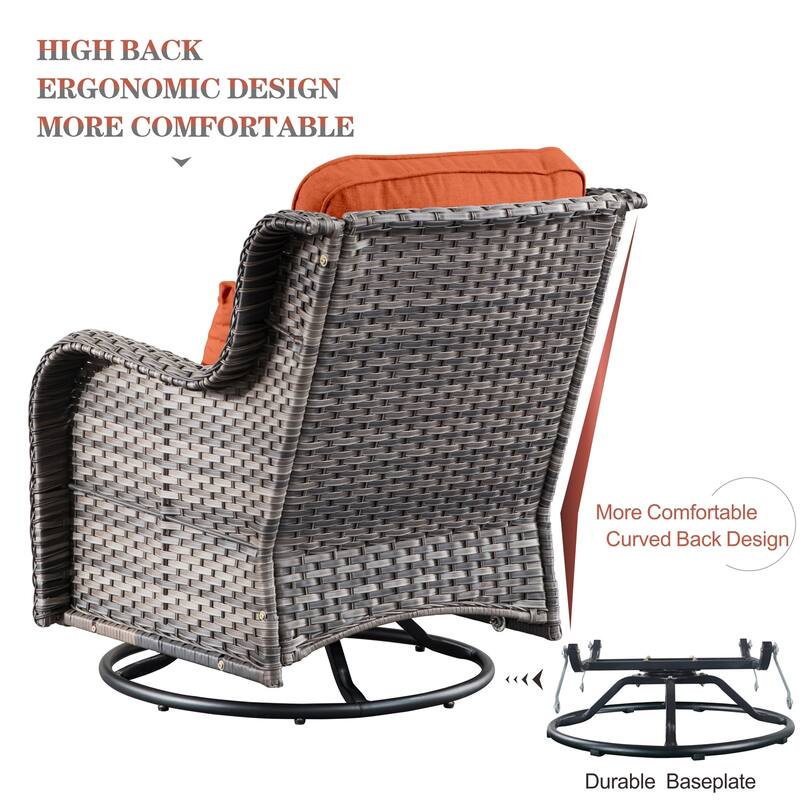 OVIOS 9-piece Patio Wicker Swivel Chair Set With 30" Fire Pit