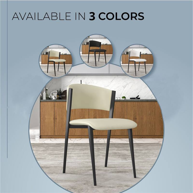 Set of 4 Leather Dining Chairs - Accent Chairs with Sturdy Metal Legs & Cushioned Seats - Ideal for Dining Room or Living Space