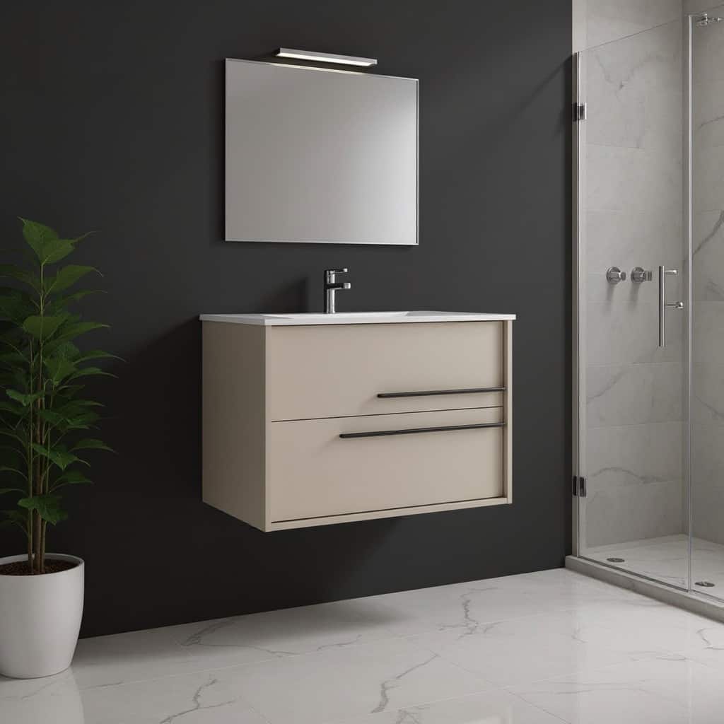 HomeRoots 32" Tan Wood Floating Bathroom Vanity With White Sink And Two Drawers - 32.00 in. x 24.60 in. x 21.60 in.