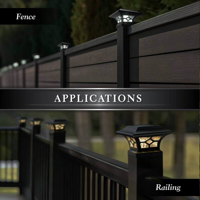 Dual Light Solar Powered Outdoor Post Cap - 7.25" - Black