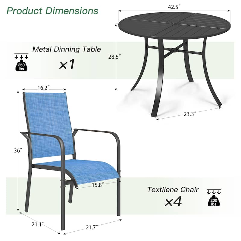5/7/9-Piece Outdoor Patio Dining Set with Stackable Textilene Chairs and Slatted Table, Furniture with Adjustable Umbrella Hole