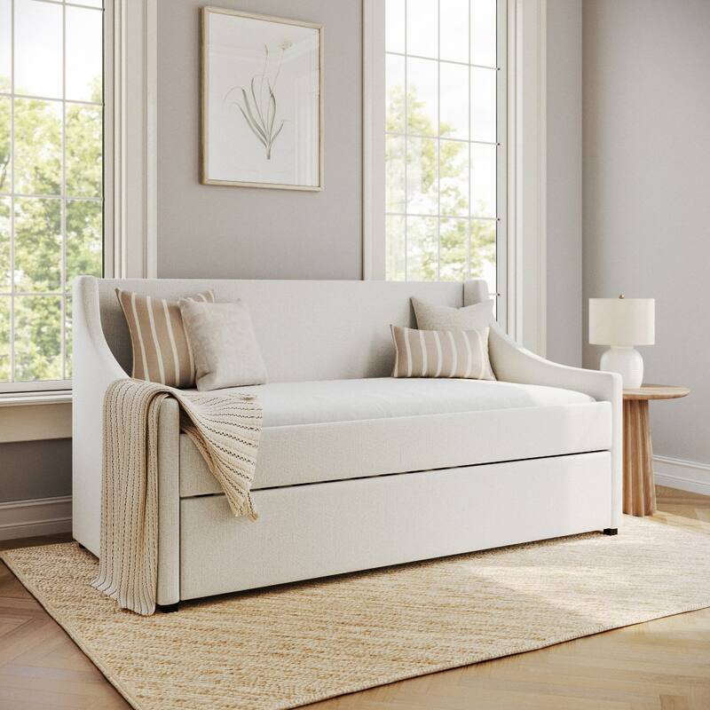Martha Stewart Daybed with Rear Siderail and Pull-Out Trundle - Off-White