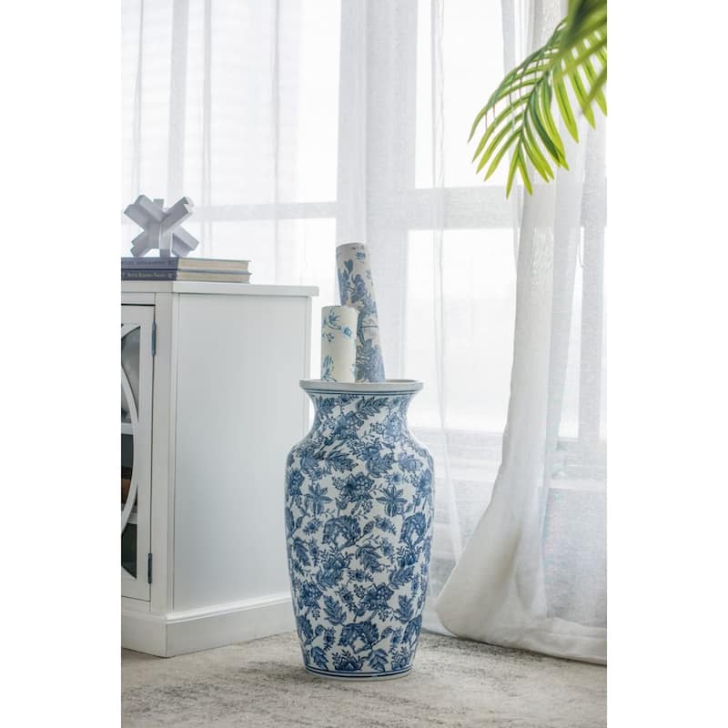 Chinoiseries Urn Porcelain Vase - 24" - White and Blue