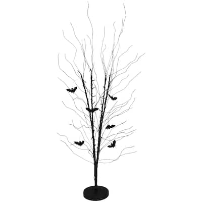 50" LED Black Halloween Branch Tree With Bats, Warm White Lights