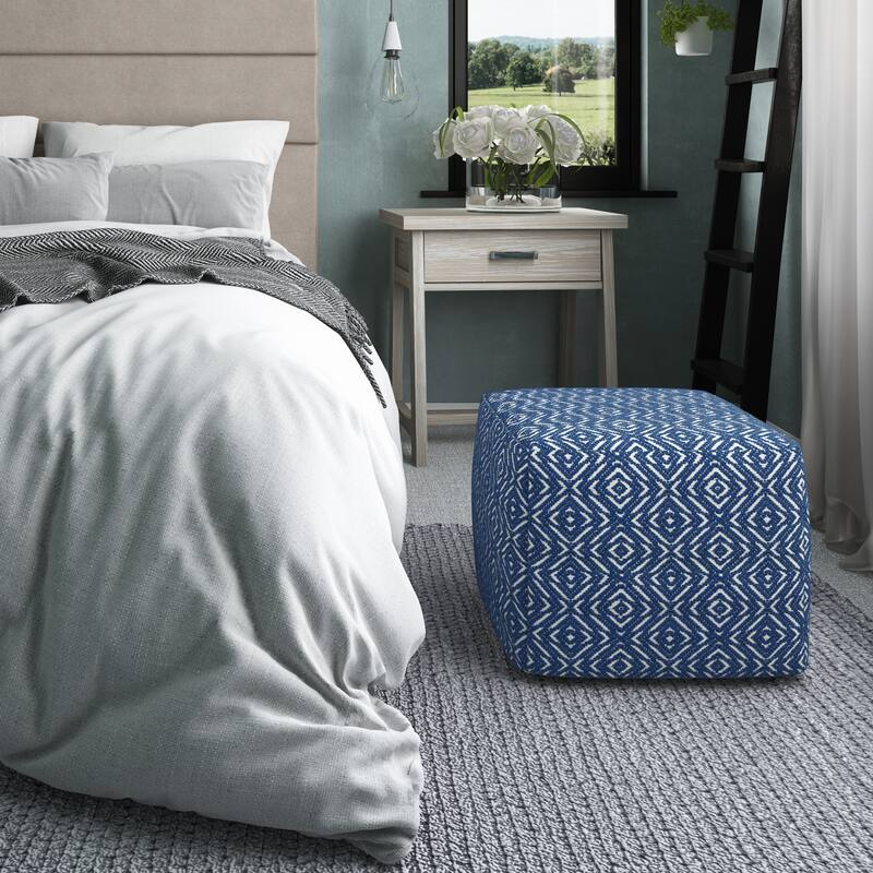 WYNDENHALL Wentworth Boho Square Pouf - Patterened Blue/Natural