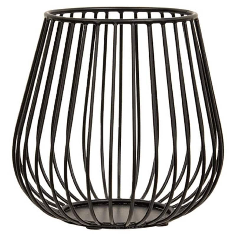 Modern Black Metal Wire Sleek Pillar Candle Holder for Living Room or Bedroom Decor - Small