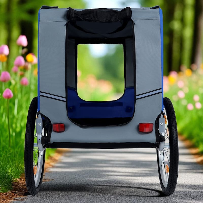 Folding Dog Bike Trailer 66LB Capacity - All-Terrain Pet Carrier with Steel Frame, Rain Cover & Mesh Windows