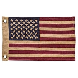 Rustic 20" Burlap USA Flag Banner Farmhouse Patriotic Wall Decor for Indoor Outdoor Use - 12" high by 20" wide