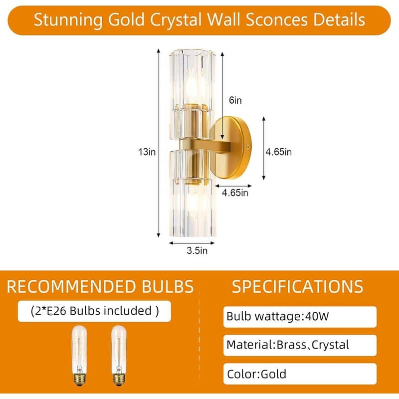 KAYLA Indoor Wall Sconces, Bathroom Vanity Light Fixtures Over Mirror, BedrooWall Light Wall Lamp for Stairway (2-Light)