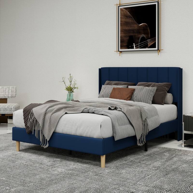 Caxkun Upholstered Platform Bed Frame with Wingback headboard