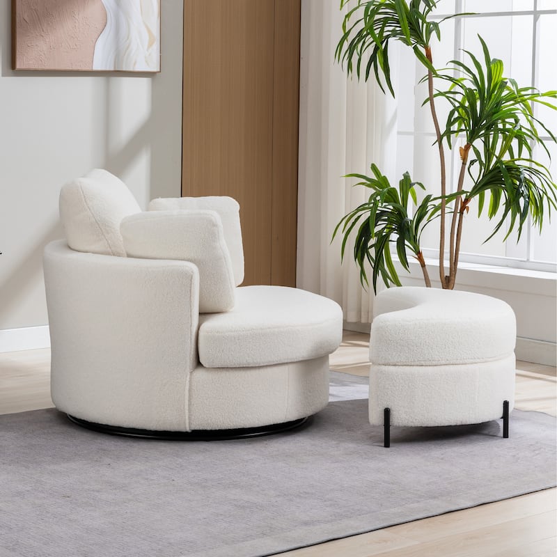 42.3"W Upholstered Swivel Accent Chair with 4 Pillows and Half-Moon Storage Ottoman