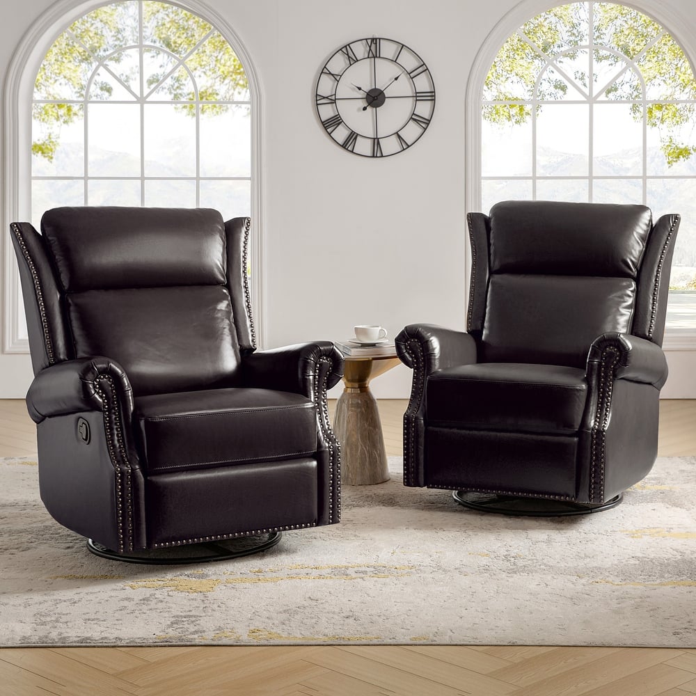 Viviana Traditional Genuine Leather Manual Swivel Glider Recliner Set of 2 by HULALA HOME