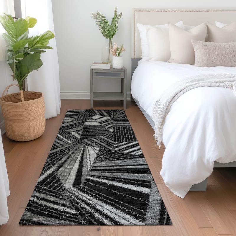 Premium Washable Super Soft Modern Mosaic Mayfield Rug - Black - 2'3" x 7'6"
