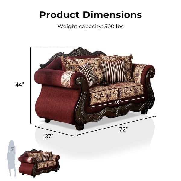 Furniture of America Estra Traditional Red Chenille Rolled Arms 2-Piece Living Room Set