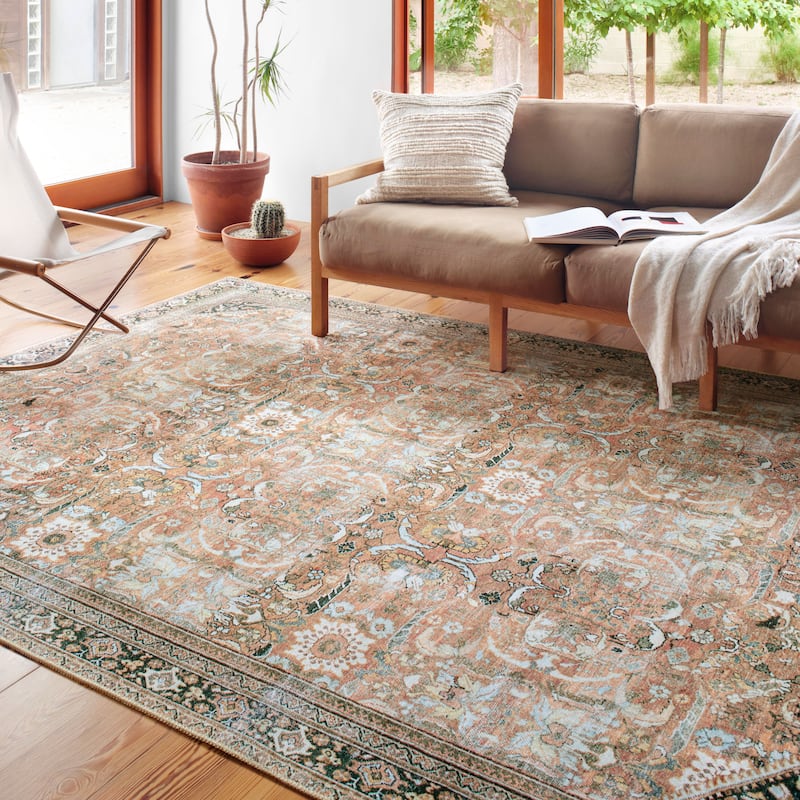 Alexander Home Sophia Printed Botanical Vintage Area Rug - 2'-6" x 7'-6" - auburn / multi
