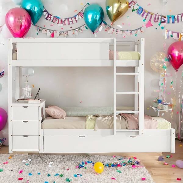 slide 2 of 19, Twin-Over-Twin Bunk Bed with Twin size Trundle, Storage and Desk,Multifunctional Bunk Bed With Storage White