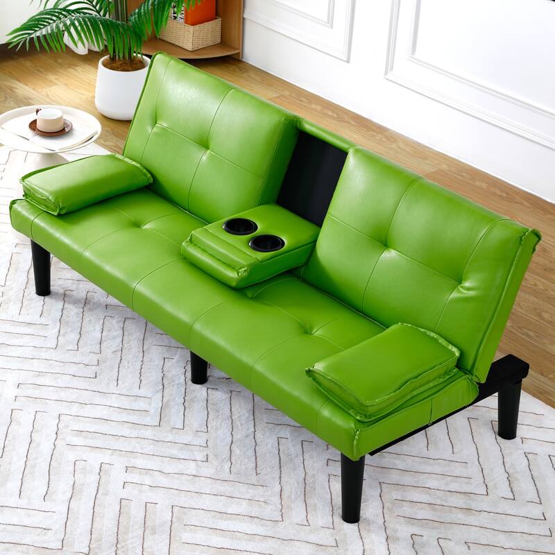 The 67-inch PVC multi-functional sofa bed, with a foldable and cup holder design