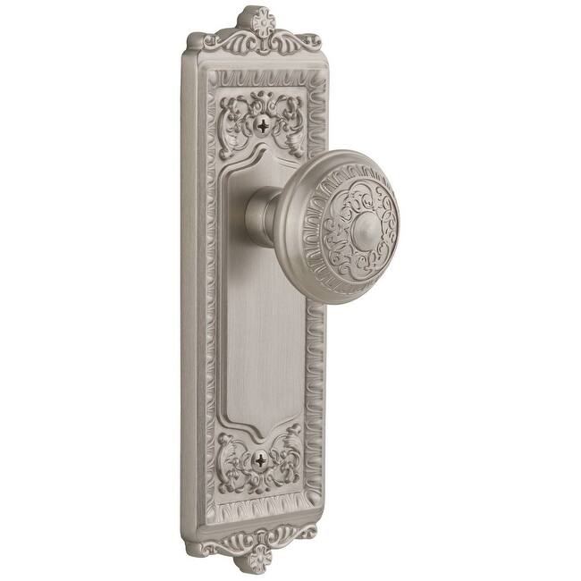 Grandeur Windsor Solid Brass Rose Privacy Door Knob Set with Windsor - Satin Nickel