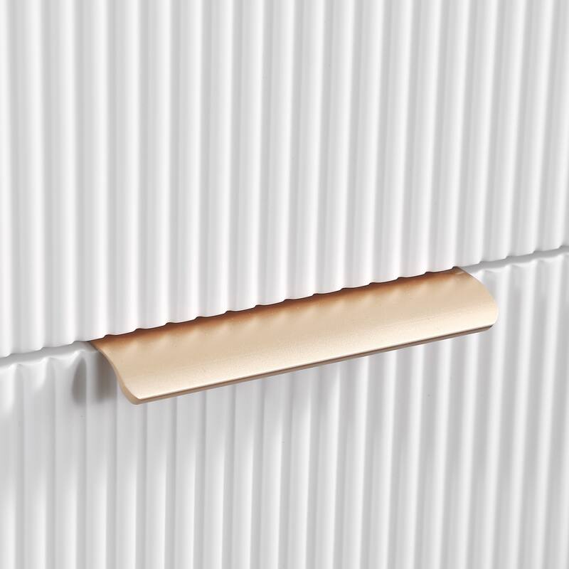 Mid-Century Modern Nightstand with 3 Wavy Drawers, Gold Metal Legs & Handles, White Bedside End Table for Bedroom or Living Room