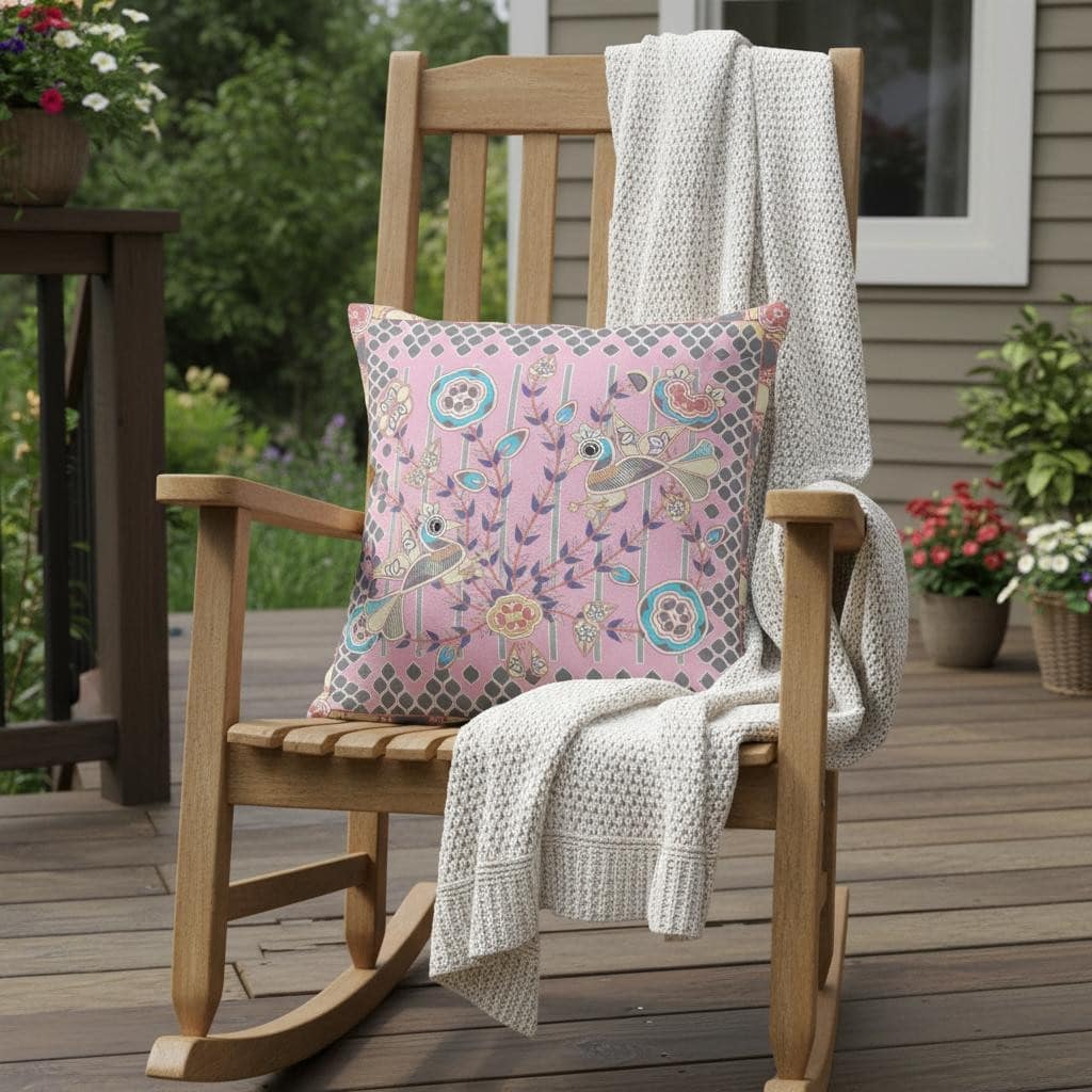 HomeRoots 16" x 16" Pink Peacock Blown Seam Floral Indoor Outdoor Throw Pillow - 16.00' X '5.00' X '16.00