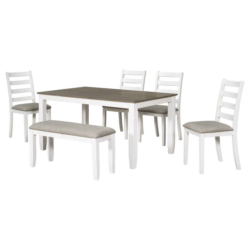 Rustic Style 6-Piece Dining Set with 4 Chairs and Bench