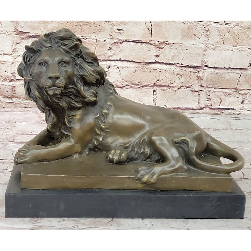 Signed Barye African Male Lion King Of Jungle Resting Bronze Sculpture Art Deco