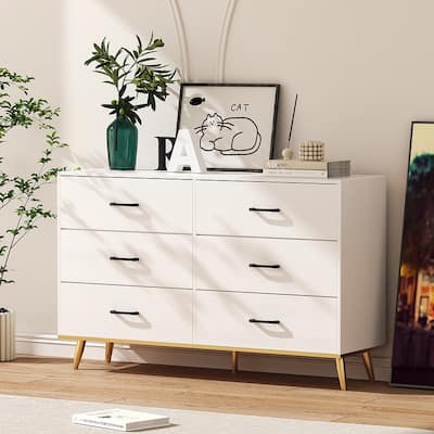 6 Dresser, Chest of Drawers with Wide 52.37'', Easy-Pull Fabric & Wood Dressers with Top