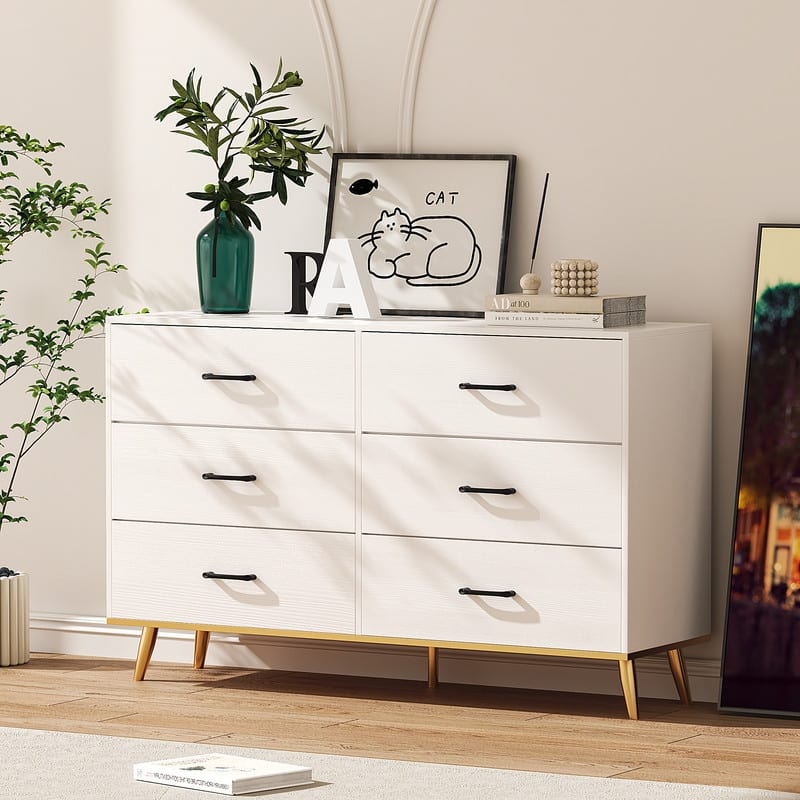 6 Dresser, Chest of Drawers with Wide 52.37'', Easy-Pull Fabric & Wood Dressers with Top