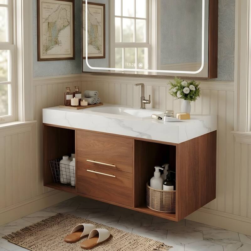 39.4" Ceramic Sink Bathroom Vanity, Floating Bathroom Vanity
