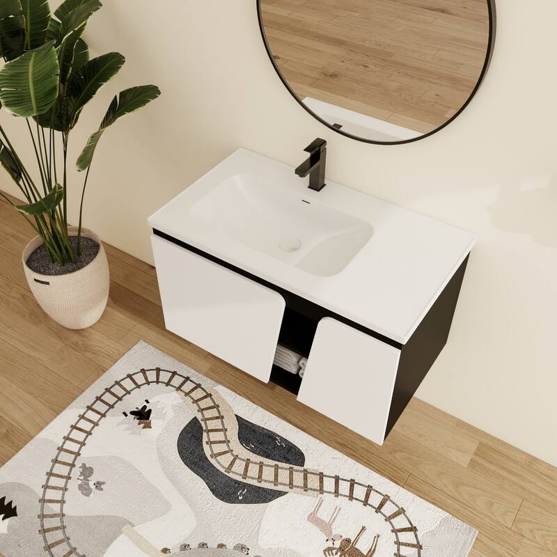 Malwee 32"/36"/40" Floating Bathroom Vanity with Sink, Wall Mounted Bathroom Vanity with Soft Close Doors and shelf