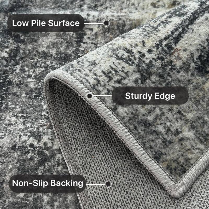 Mcow Abstract Low Pile Machine Washable Non-Slip Area Rug